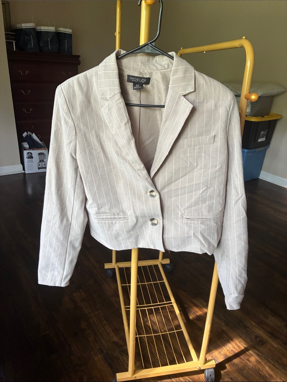 Rachel Zoe Beige Pinstripe Cropped Blazer